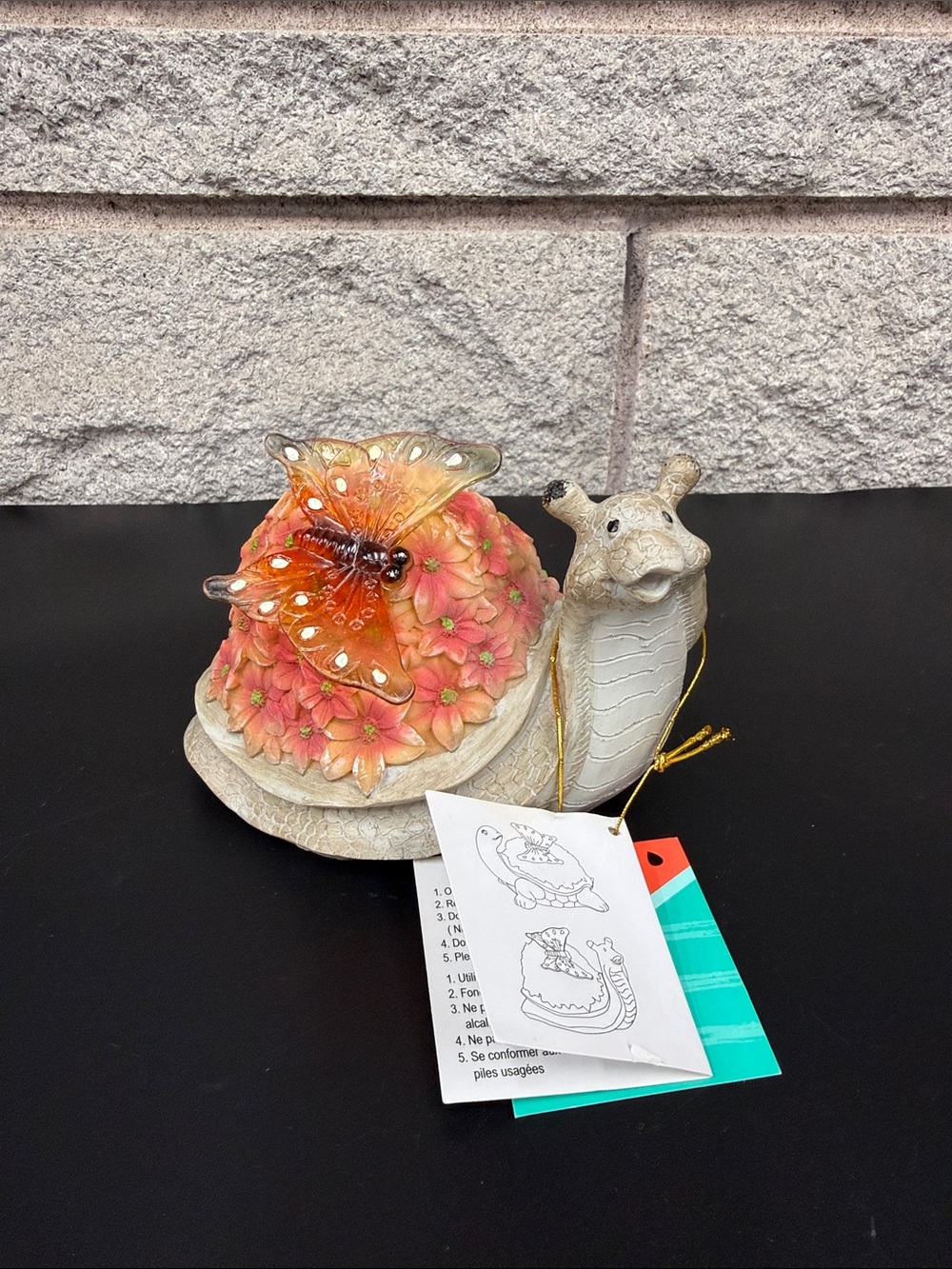 Garden Snail Statue Stone Solar Outdoor Yard